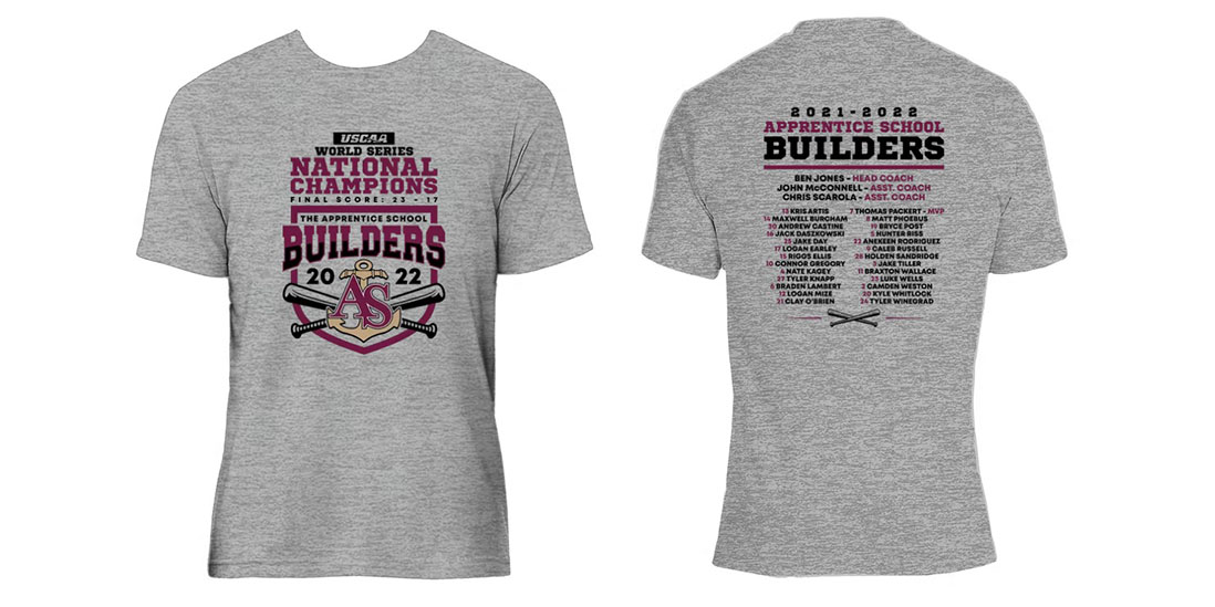 Apprentice School Baseball Team Championship Tshirts Available NNS TO GO